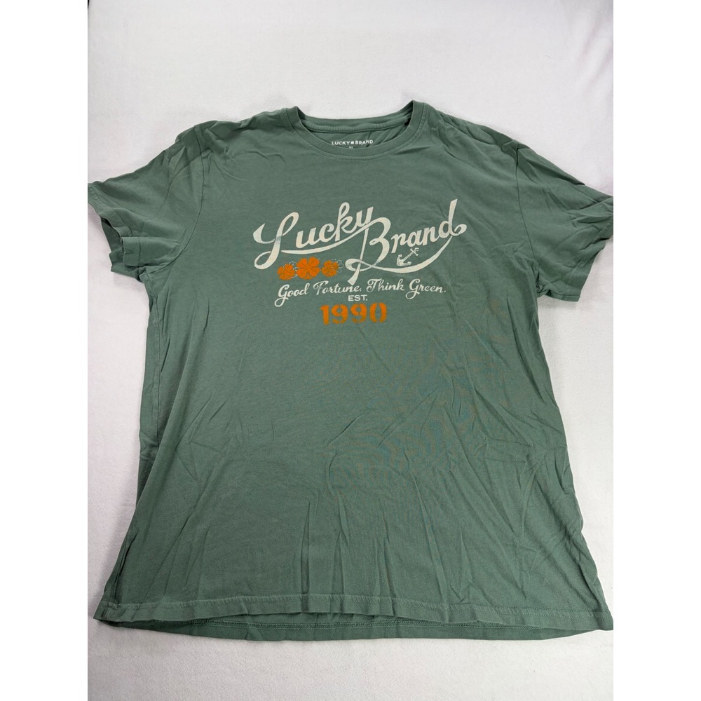 Lucky Brand Green Graphic T-Shirt XL Good Fortune Think Green Est 1990 Cotton